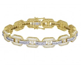 14K Gold Diamond Baguette GG Link Bracelet 12MM 8.75" 9CT