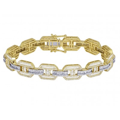 14K Gold Diamond Baguette GG Link Bracelet 12MM 8.75" 9CT