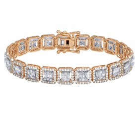 14K Rose/White Gold 9.5Ct Diamond 10MM Halo Baguette Bracelet 