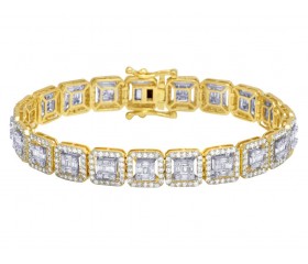14K Gold 9.5Ct Diamond 10MM Halo Baguette Bracelet 8.5"