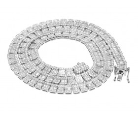 14K White Gold Baguette Diamond Invisible Set Tennis Chain 8mm 14.5 CT