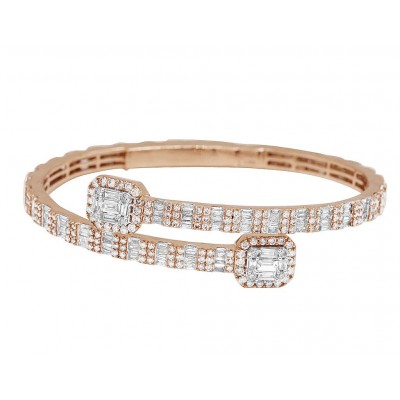 14k Rose Gold Baguette 5.5CT Diamond 6MM Bangle Bracelet