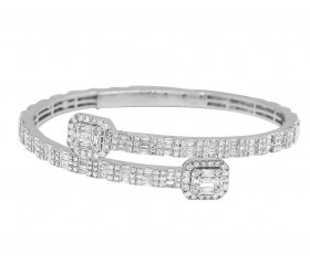 14k White Gold Baguette Diamond 4.9CT 6MM Bangle Bracelet