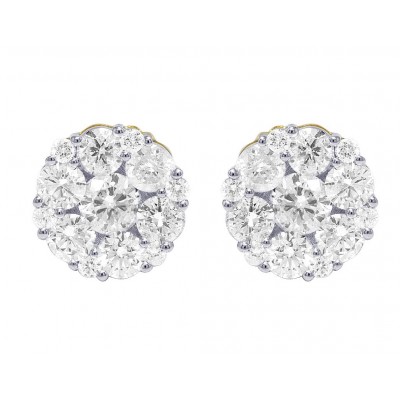 14k Flower Cluster Diamond Stud Earrings 11MM 3.55CT