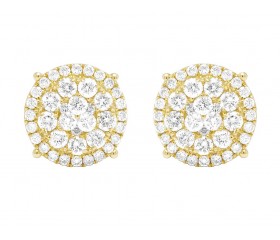 14K Gold Real Diamond Flower Cluster Double Halo Stud Earrings 10mm 0.85CT