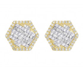 14K Gold Baguette Diamond Hexagon Earrings 11MM .5 CT