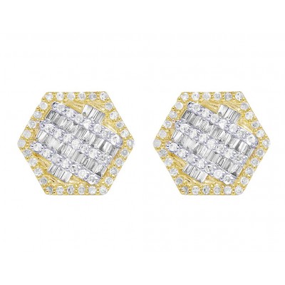 14K Gold Baguette Diamond Hexagon Earrings 11MM .5 CT