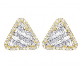 14K Gold Baguette Diamond Triangle Earrings 11MM .5 CT