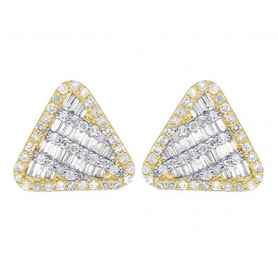14K Gold Baguette Diamond Triangle Earrings 11MM .5 CT