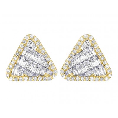 14K Gold Baguette Diamond Triangle Earrings 11MM .5 CT 14K Gold Baguette Diamond Triangle Earrings 11MM .5 CT