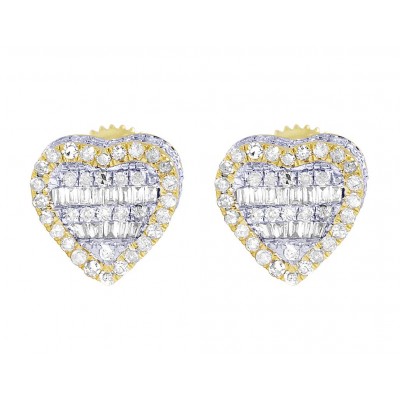 14k Gold Heart Baguette Diamond Stud Earrings 9MM 0.75 CT