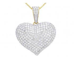14K Gold Real Diamond Puff Heart Pendant 0.75" 2 CT