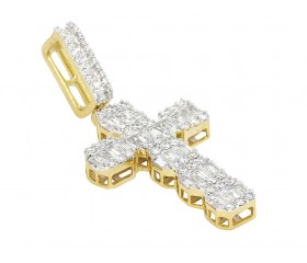 14k Gold Baguette 1.75ct Diamond Cross Pendant