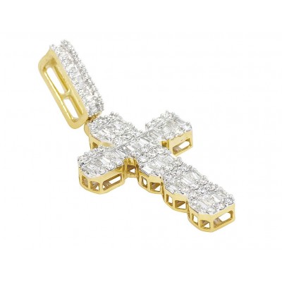 14k Gold Baguette 1.75ct Diamond Cross Pendant