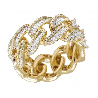 14K Gold men Baguette Diamond Cuban Ring Band 12MM 2.95CT