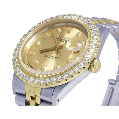 Rolex Datejust 36MM 18K/ Steel Champagne Dial Diamond Watch 3.0 Ct