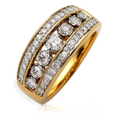 14K Diamond Mens Band -Single Row with 2 Prong Set Borders (0.80ct)