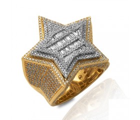 10K TWO TONE BAGUETTE AND MICROPAVE DIAMOND STAR RING (2.00CT)