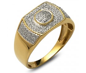 10K DIAMOND MENS RECTANGLE FACE RING - BEZEL DOME IN MIDDLE (0.40CT)