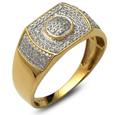 10K DIAMOND MENS RECTANGLE FACE RING - BEZEL DOME IN MIDDLE (0.40CT)