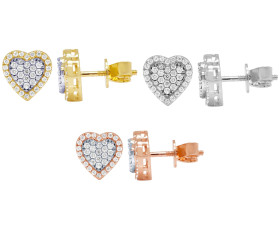 Heart-Shaped 1ct Diamond Stud Earrings 14K Gold 9MM
