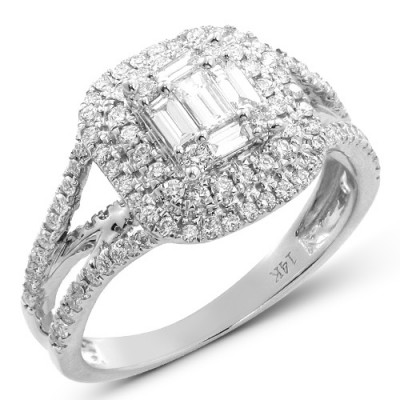 14K Baguette Diamond Bridal Ring with Double Halo (1.00ct)