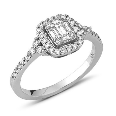 14K Diamond Bridal Baguette Ring with Halo (0.50ct)