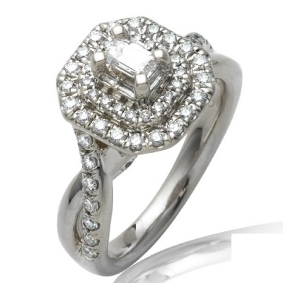 14K BAGUETTE DIAMOND BRIDAL RING DOUBLE HALO (1.00CT)