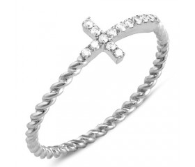 14K Diamond Designers Sideways Cross Ring with Rope Band (0.15ct)