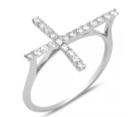 14K Diamond Designer Sideways Cross Ring (0.35ct)