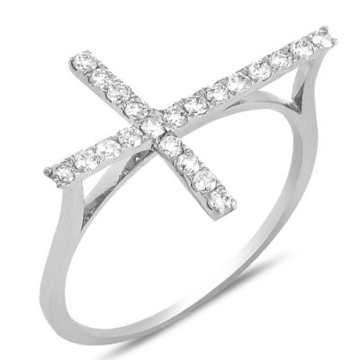14K Diamond Designer Sideways Cross Ring (0.35ct)