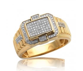 10K Micropave DIAMOND 3-D Rectangle Men's Ring with Fancy Link Sides (0.25ct)