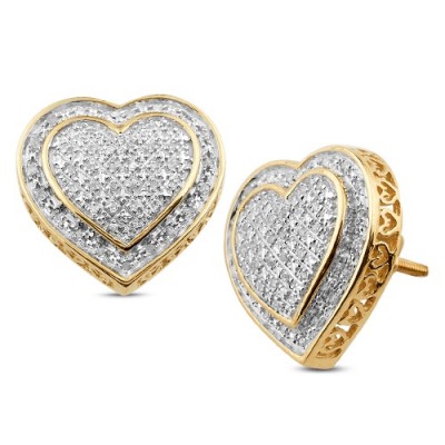14K Diamond 3-D Heart Shaped Earrings (0.20ct)