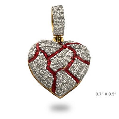 10K DIAMOND BROKEN HEART PENDANT - RED ENAMEL CRACKS (0.25CT)