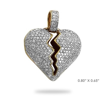 10K DIAMOND BROKEN HEART PENDANT - HOLLOW PUFFED - RED ENAMEL (0.50CT)