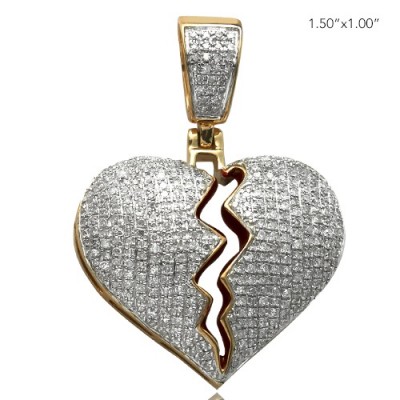 10K DIAMOND BROKEN HEART PENDANT - RED ENAMEL INTERIOR (1.05CT)