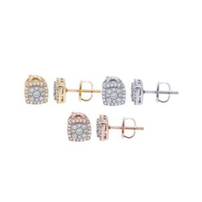 Square Halo Cluster 1CT Diamond Stud Earrings 14K Gold