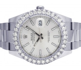 Rolex Datejust Steel 6cts Diamonds 126300 | 41MM | Full Diamond Roman Dial