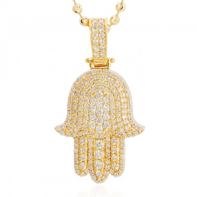 14k Gold 2.3ct Small Diamond Hamsa Pendant