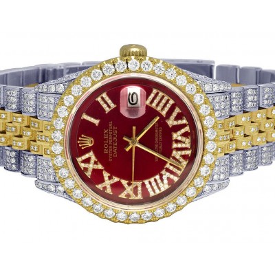 Rolex Datejust 18k TwoTone 13cts Diamonds 16233 | 36MM | Diamond Roman Red Dial