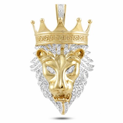 10K Crown Lion Head Pendant (1.35ct)