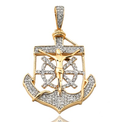 14K Diamond Anchor Jesus Pendant (0.75ct)