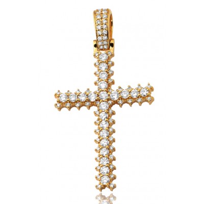 14K Diamond Cross with 3-Prong Diamond Border (1.50ct)