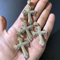 10K Dripping Red Ruby Cross Pendant 