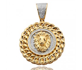10K Diamond Lion Head Medallion with Miami Cuban Border (0.50ct)