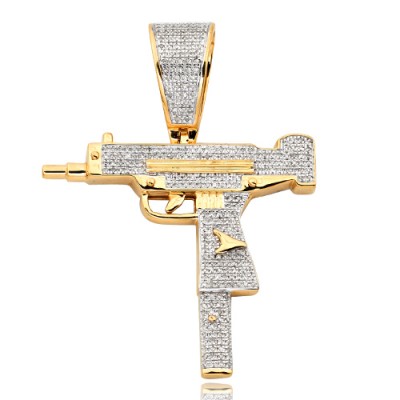 10K Diamond Uzi Extended Clip Gun Pendant (0.75ct)