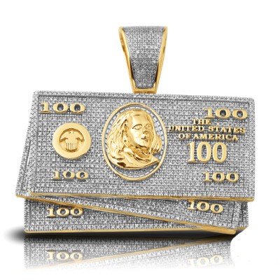 10K Diamond $100 Money Stack Pendant (1.50ct)