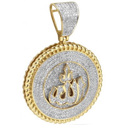 10K Diamond Allah Medallion Pendant With Miami Cuban Border (1.00ct)